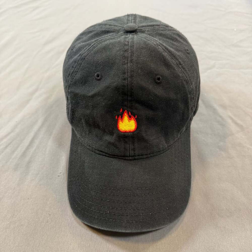 Otto Black Flame Embroidered Dad Hat Adjustable Strapback Y2K Minimalist